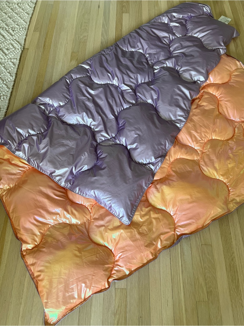 Urban Outfitters Metallic Puffer Reversible Blanket - Lavender and Peach